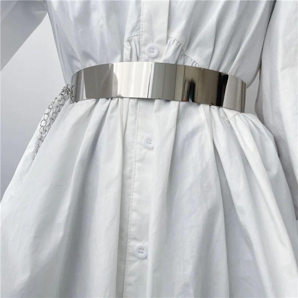 Adjustable Metal Designer Belt Fashion Dress Bling Waistband New Gold Silver Mirror Waistband