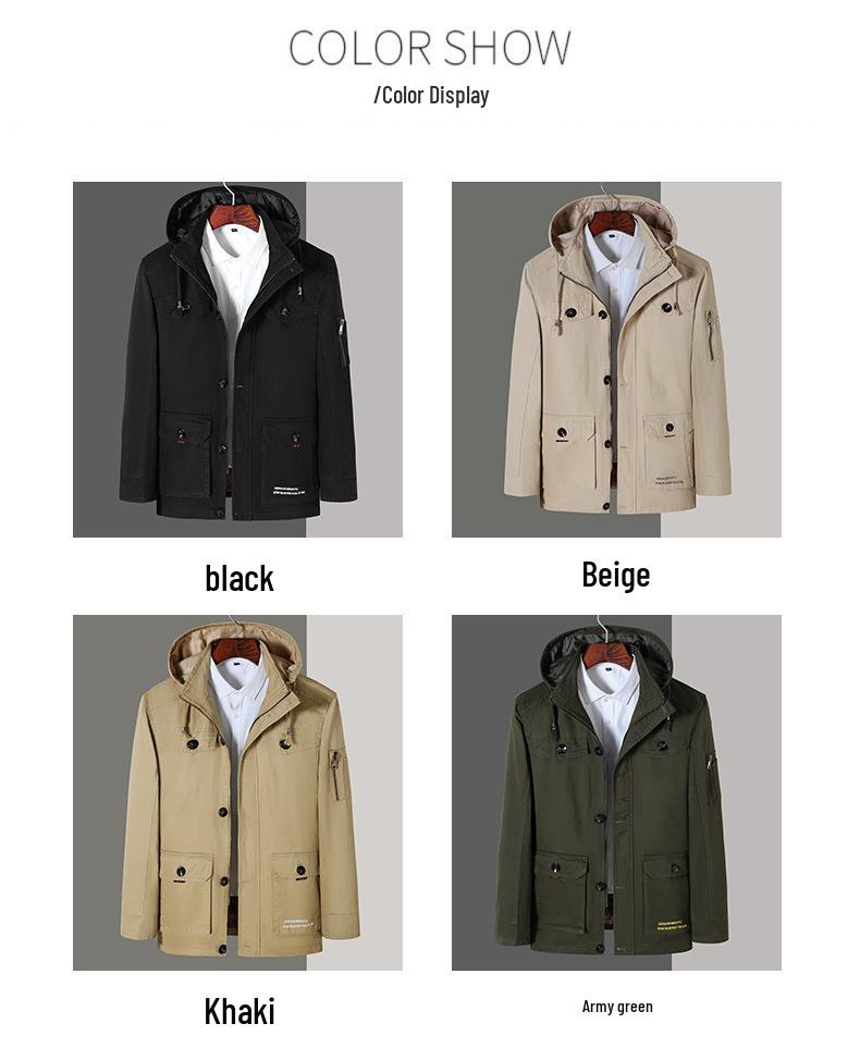 Men's Mid-Length Casual Cotton Jacket - Spring & Autumn, Plus Size, Loose Fit, Outdoor Sports, Dad Style.