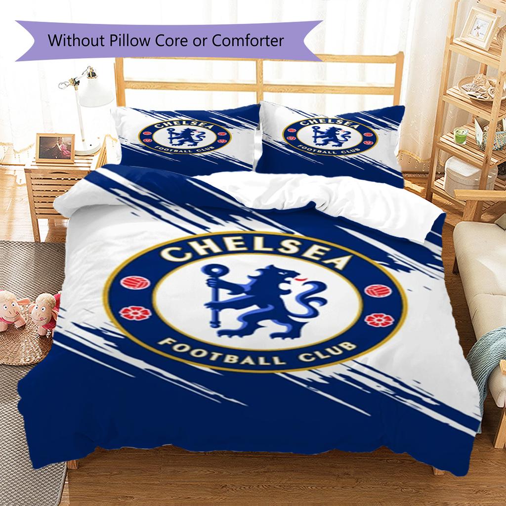 Soccer Chelsea F C Pattern Bedding Set Quilt Cover Pillowcase Home Decor Gift (1 * Duvet Cover + 2 * Pillowcase, Without Core)