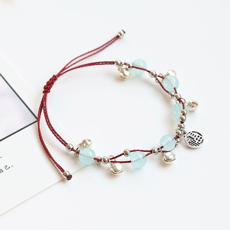 

Оригинальный дизайн в этническом стиле в один шаг, браслет с колокольчиком на удачу, браслет с имитацией граната, женский плетеный браслет-рукав из красной веревки Light Blue