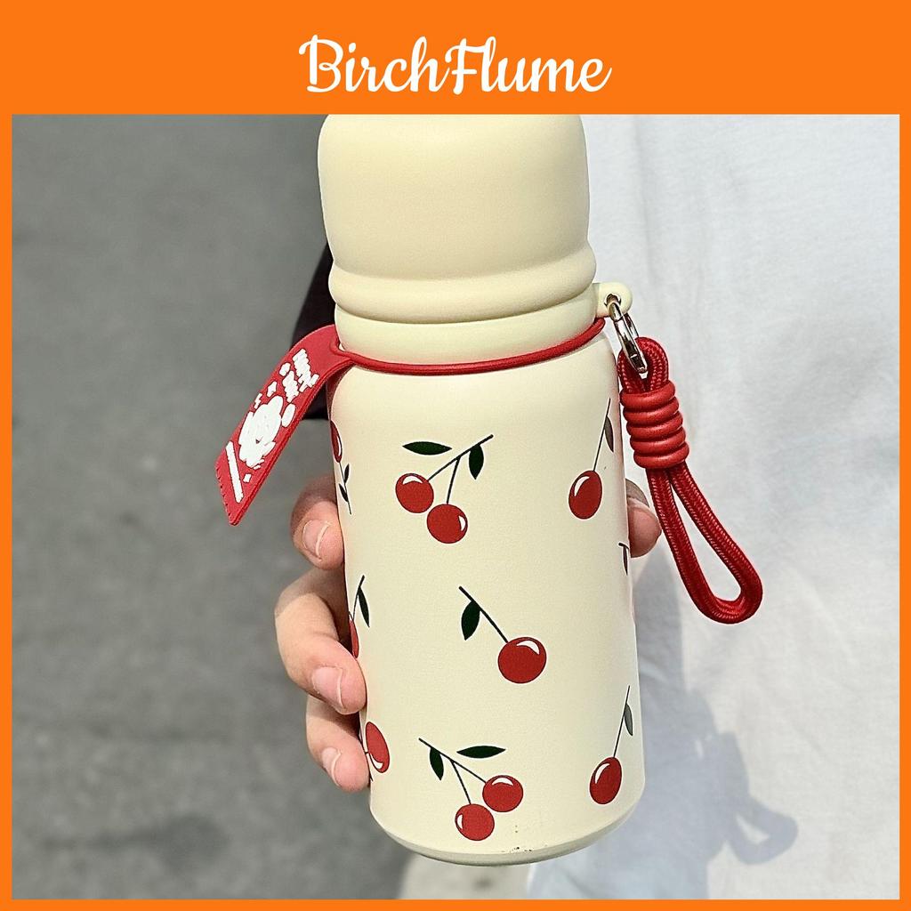 Polka Dot Insulated Bottle For Girls With Straw And Carrying Cord For School And Travel