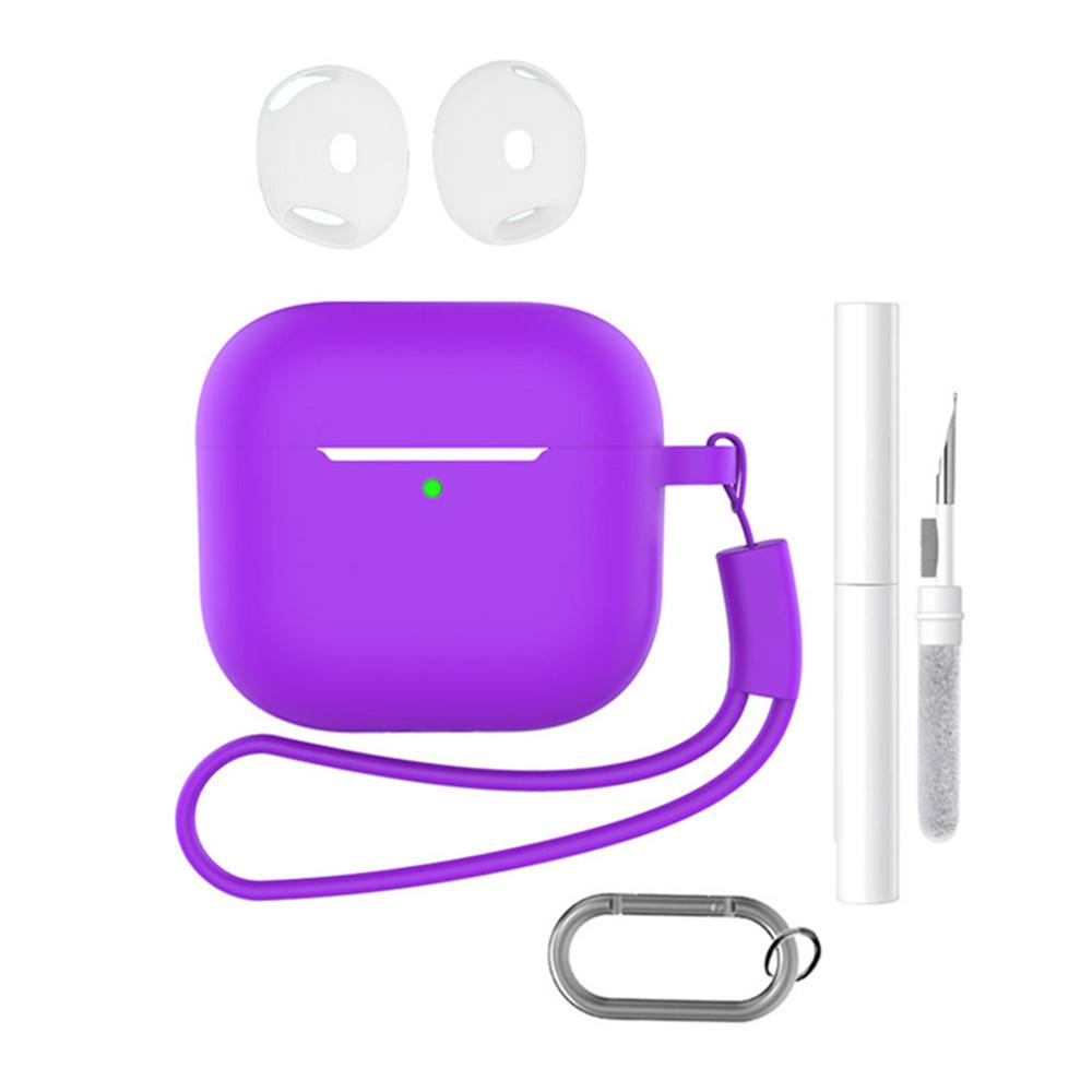 For AirPods 4 Earphone Silicone Case Set with Anti-Lost Keychain, Strap, Ear Tips, Cleaning Pen