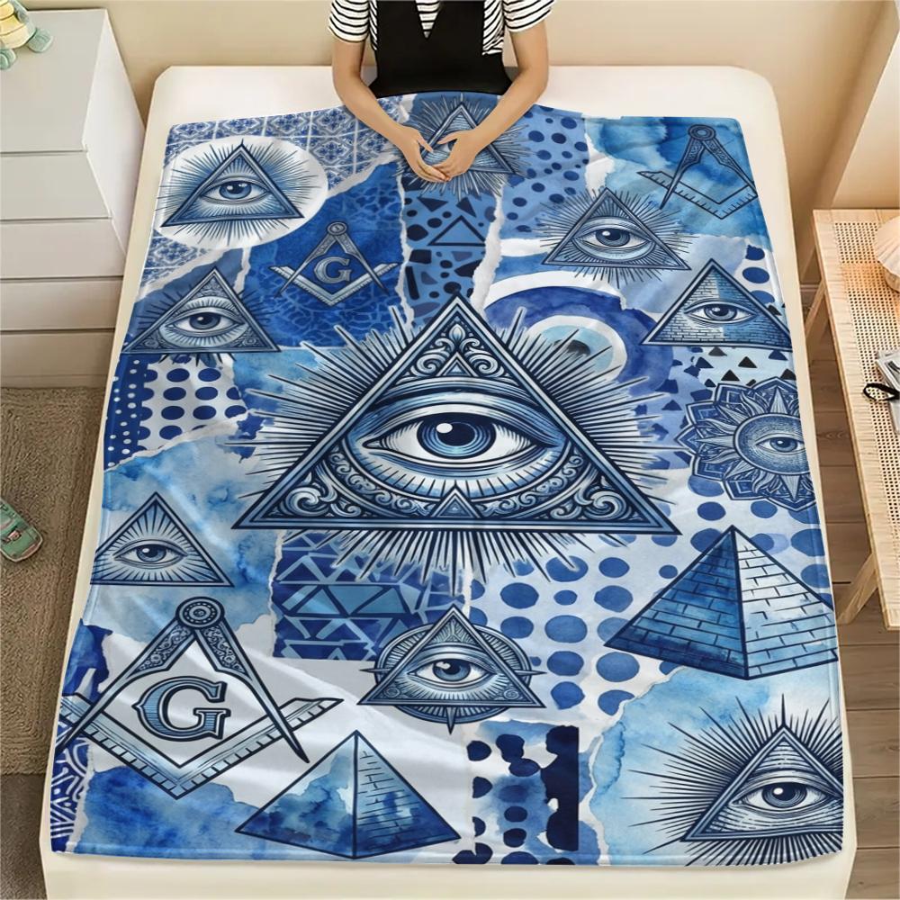 1Pc Knowing Eye Print Flannel Blanket, High quality Comfortable for All Seasons, Home Decor, Warmth and Comfort, Perfect for Christmas Gifts W136
