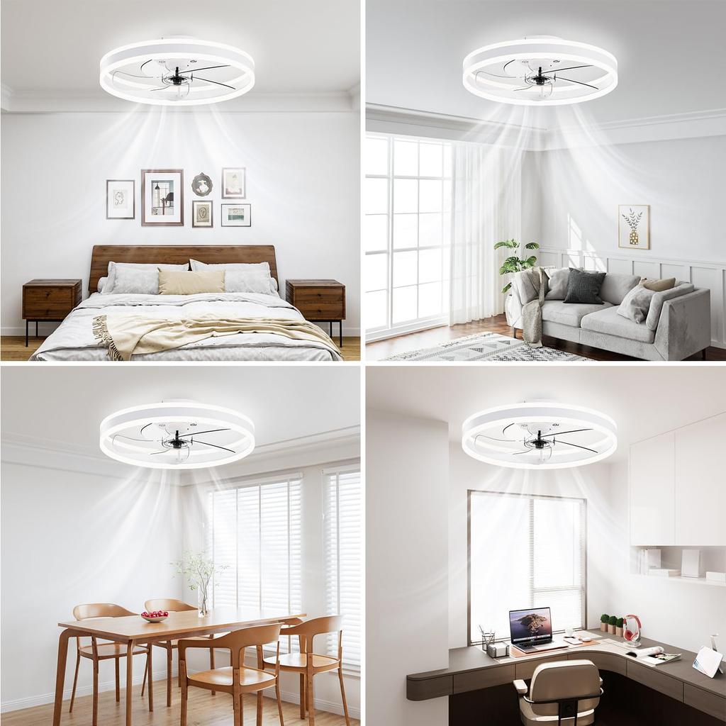 APPOLYN Ceiling Fan Light, LED Ceiling Light, Air Circulation Fan with Dimmable Light, Color Change, and Rotating Blades, Timer Included, Suitable