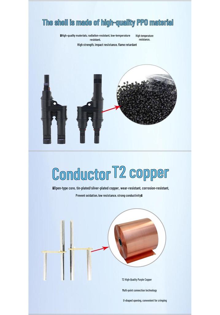 MC4 Solar Connector T-Type IP68 3-Way Waterproof Photovoltaic Connector