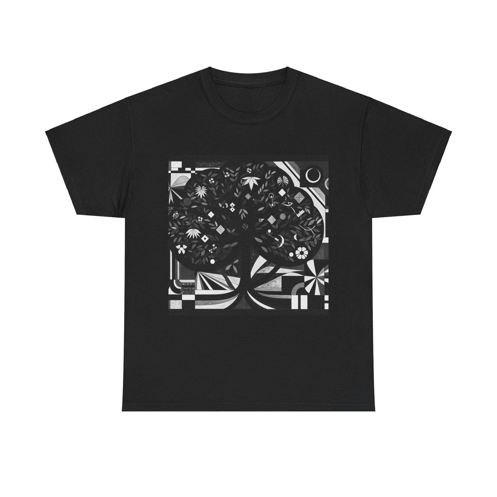 Unisex Adult T Shirt Monochrome Art Deco Grand Tree Nature Lover Vintage Style S