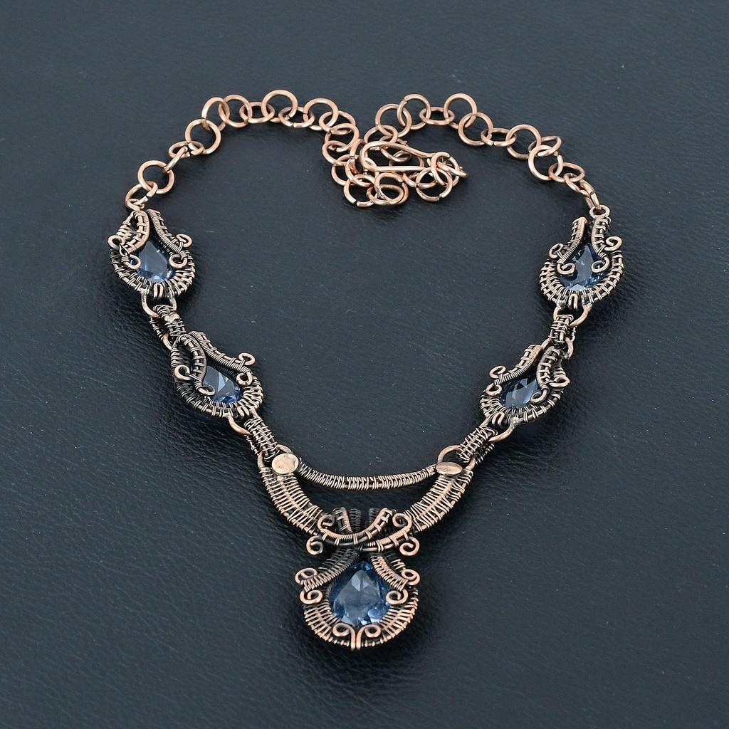 Tanzanite Gemstone Handmade Pure Copper Wire Wrap Jewelry Necklace For Wedding Gift