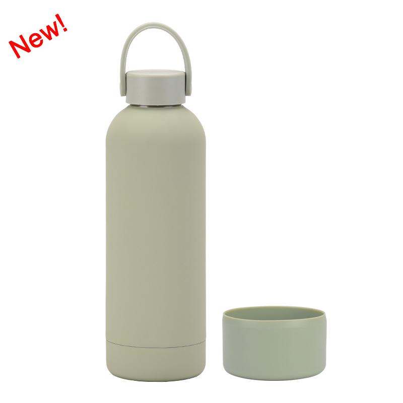 Double-Layer Stainless Steel Thermos Cup, Silicone Base, Portable Handle, Outdoor Water Cup, Simple Small Mouth Cup