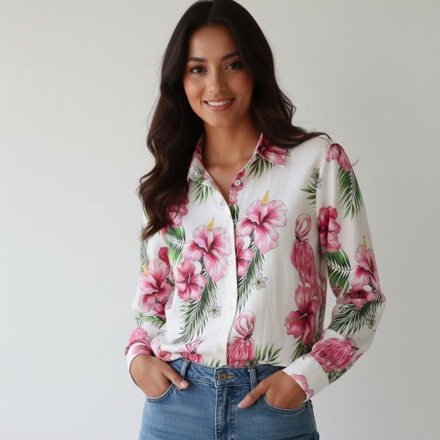 2026 Women s Spring/Summer Floral Long-Sleeve Shirt - Stylish, Loose, Versatile M