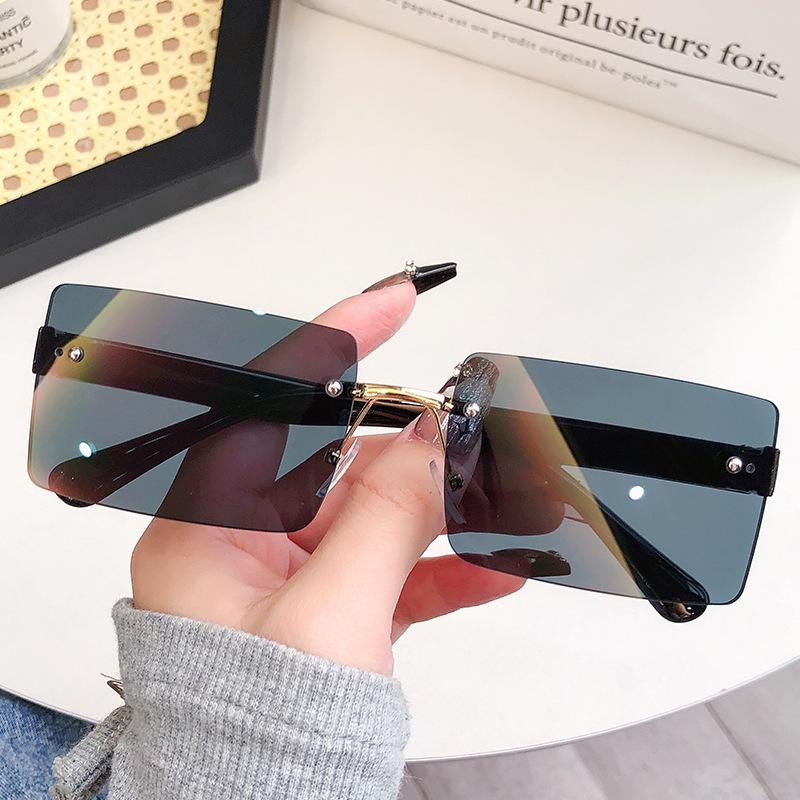 Frameless Trimmed Square Sunglasses Women'S Fashion Uv Protection Glasses Trendy Sunshade Sunglasses