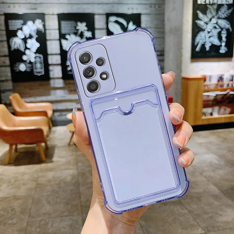 Luksus Kort Holder Pung Gennemsigtigt Cover Til Samsung Galaxy A14 A15 S24 S23 S22 S21 S20 A25 A23 A55 A35 A52 A54 A33 A12 5G TPU Cover