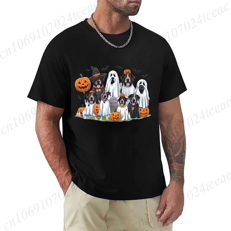 Halloween Spooky Ghost Dog Graphic T-Shirt Men Women Graphic T-Shirt Casual Short Sleeves Tops Spooky Season Print Clothing