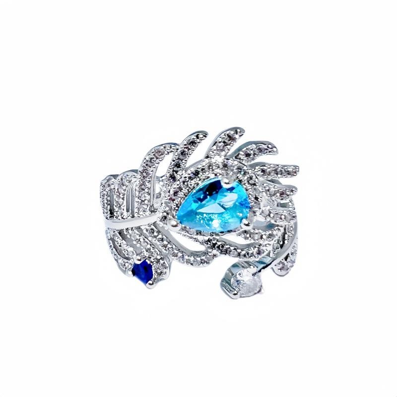 Aquamarine Drop-Shaped Open Ring, Super Flash Elegant And Exquisite Personalized Fashion Ring