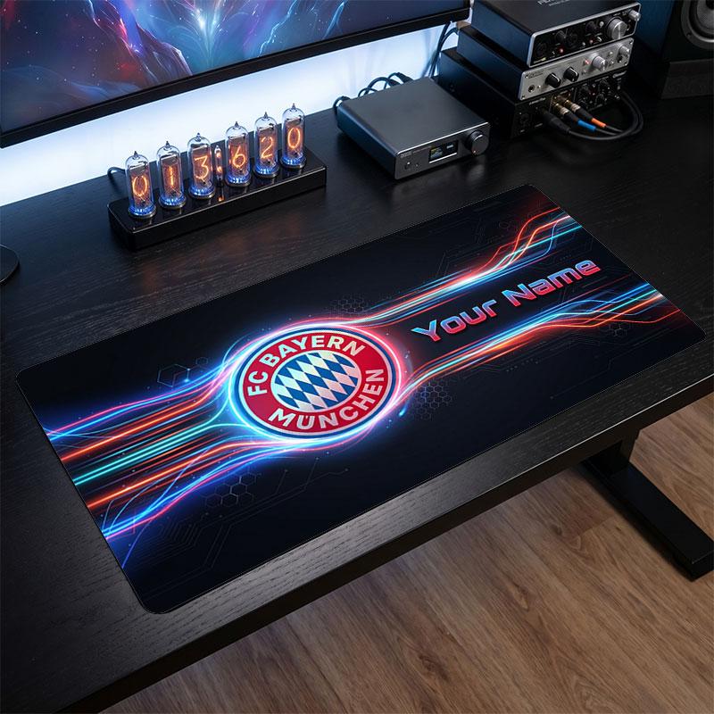 Bayern Munich Custom Large Mouse Pad, Personalized Name Text Print, Football Logo Non‑Slip Desk Mat Gaming Gift