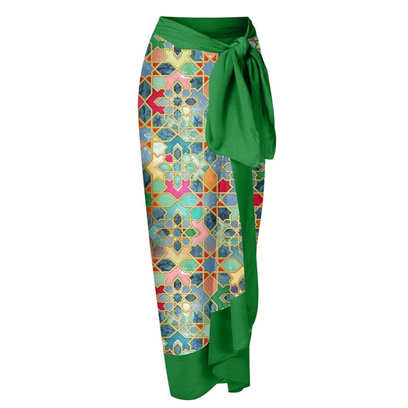 

Европейская и американская женская пляжная юбка с принтом в праздничном стиле и завязками (Половина длины) One Size