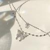 "Korean Double-Layer Zircon Butterfly Necklace: Elegant Flash Diamond Clavicle Chain for Women"