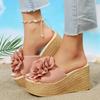 Aphixta Green Baby Pink New 3.54 Inch Hight Wedge Heels Appliques Flowers Platform Slides Women