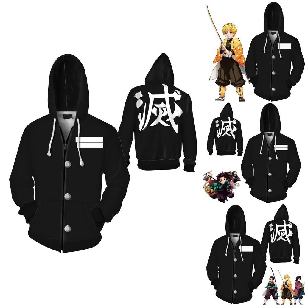 Demon Anime Slayer Kimetsu No Yaiba Zipper Hoodies Sweatshirts Long Coat Sleeve
