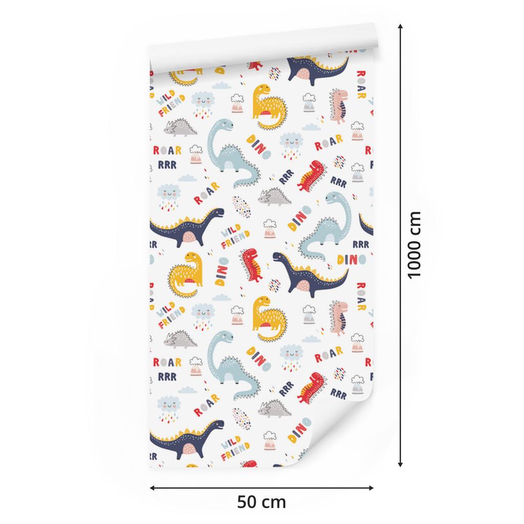 Colorful Dinosaurs Clouds Wallpaper for Living Room and Bedroom 50x1000