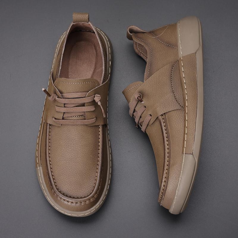 Fashion Fashion Thick Sole Genuine Leather Office Shoes Men Casual Business Shoes Classic Lace-Up Handmade Flat Designer Walking Shoes