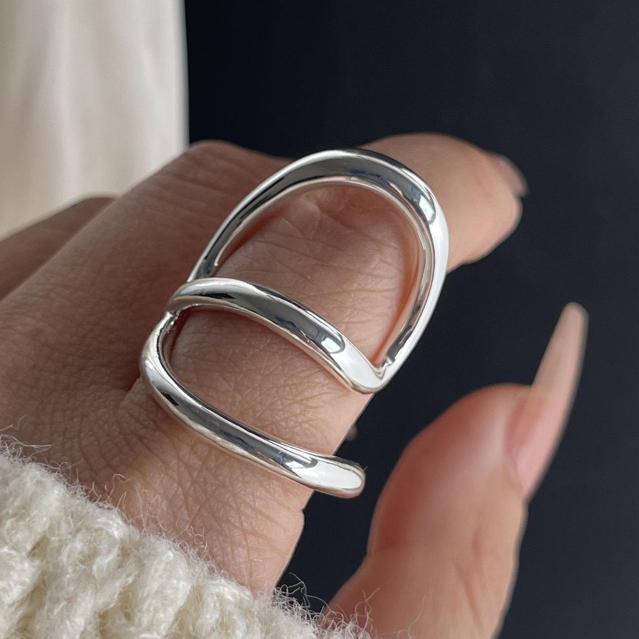 

925 Sterling Silver Rings For Women Geometric Fine Jewelry Finger Adjustable Simple Bow Shape Ring For Party Birthday Gift resizable