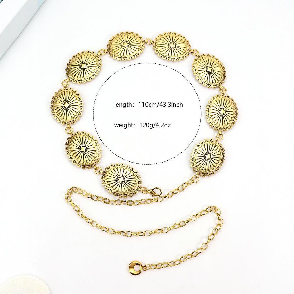 Ethnic Style Oval Waist Chain: Women’s Retro Pattern Belt Accessory