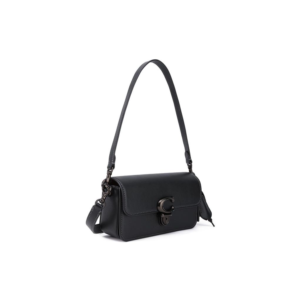 Coach Studio 20 Baguette Solid Color C Logo Push Button Flap Closure Leather Handbag Women Handbags Black CE331-V5BLK