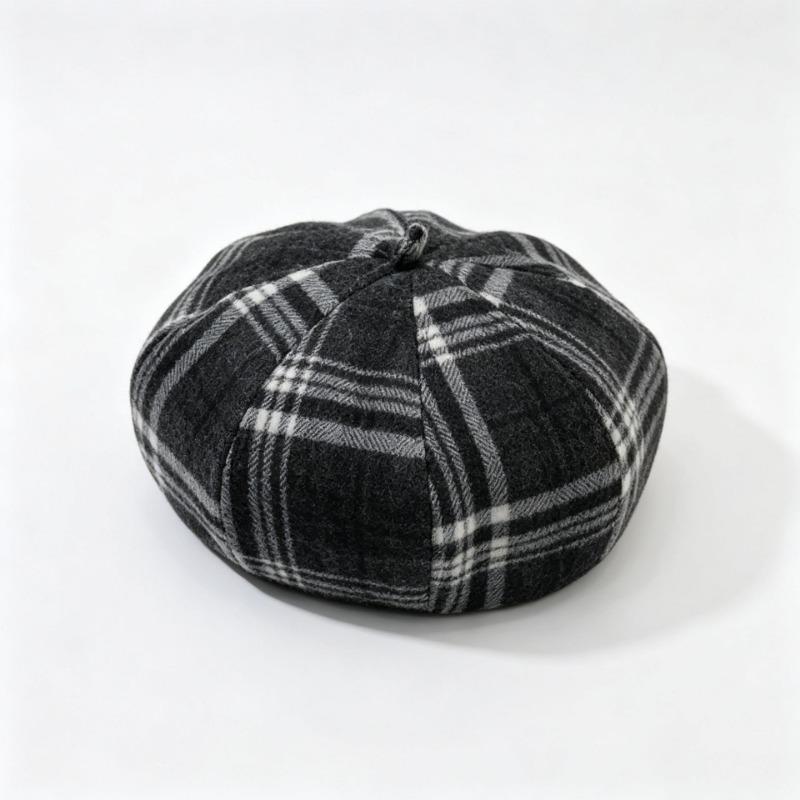 Women S Retro Striped Beret British Style Painter Hat Simple Color Matching Octagonal Hat