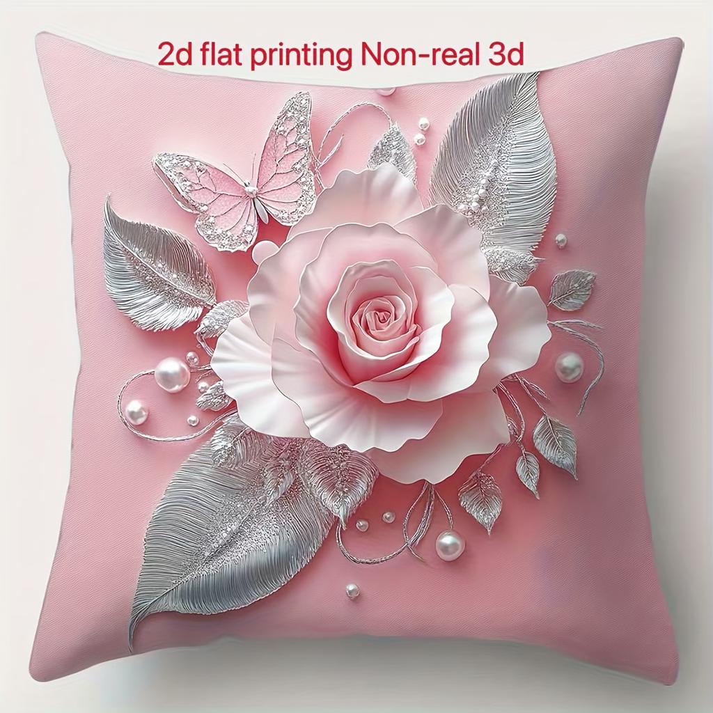 Flache Kissenbezüge Schmetterlinge Rosen Blätter Perlen Heimdeko Außenbereich Wohnbereich Sofa Elegant Vintage Floral Kissenbezug