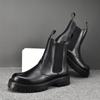 Korean Style Mens Chelsea Boots Black White Casual Shoes Stage Nightclub High Motorcycle Boot Original Leather Platform Botas