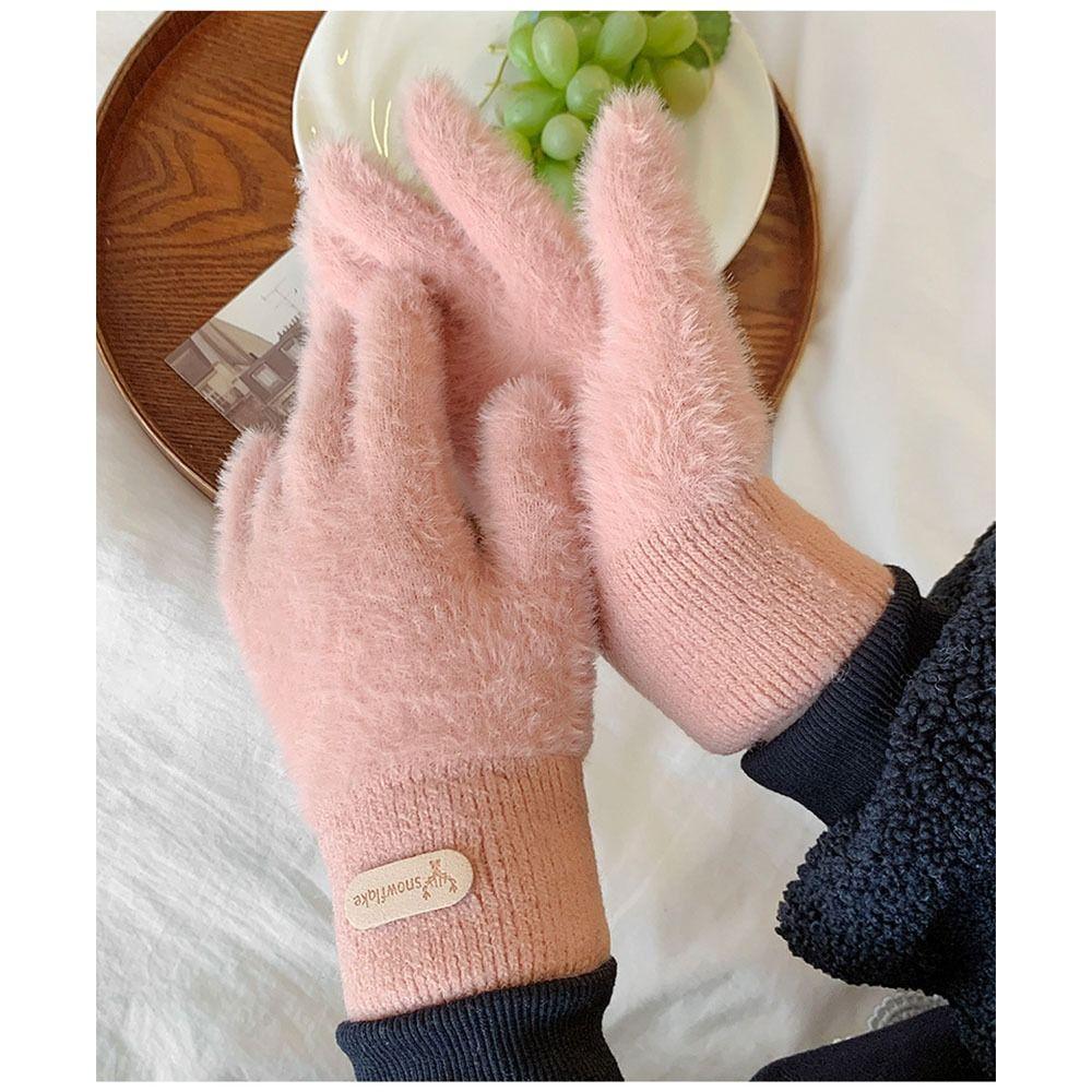 Fashion Thickened Furry Gloves Solid Color Cold-proof All Finger Mittens Warm Windproof Knitted Gloves Men Women