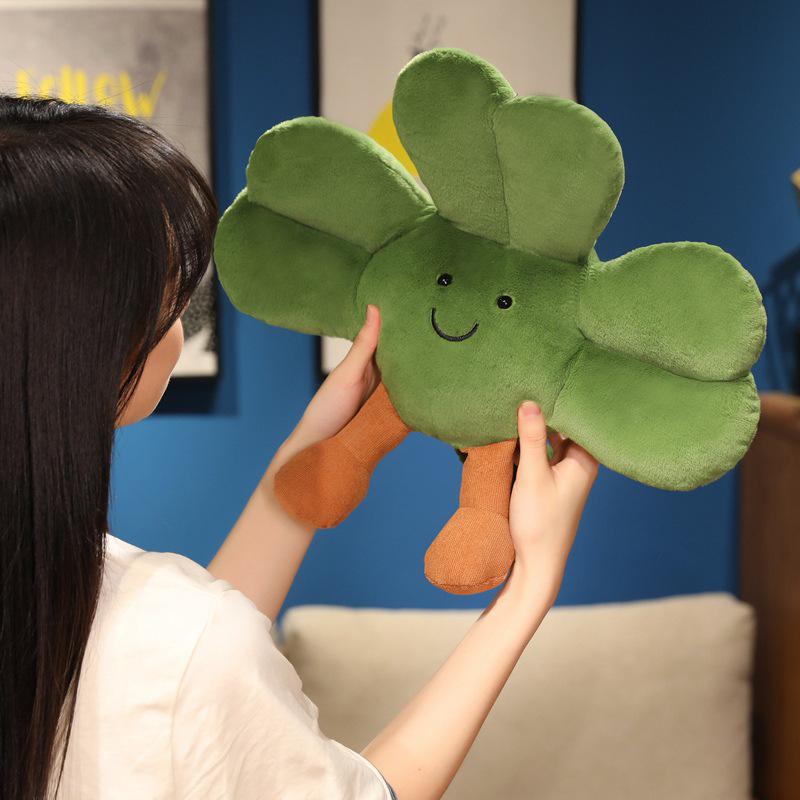 Three-Leaf Clover Plush Doll - Cute Green Cartoon Luck Blessing Desk Companion