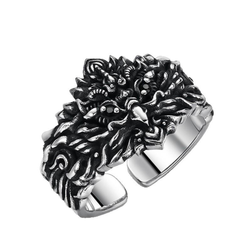 Adjustable Open Ring Men Vintage Golden Garuda Bird Design Geometric Statement Plated Unisex Jewelry