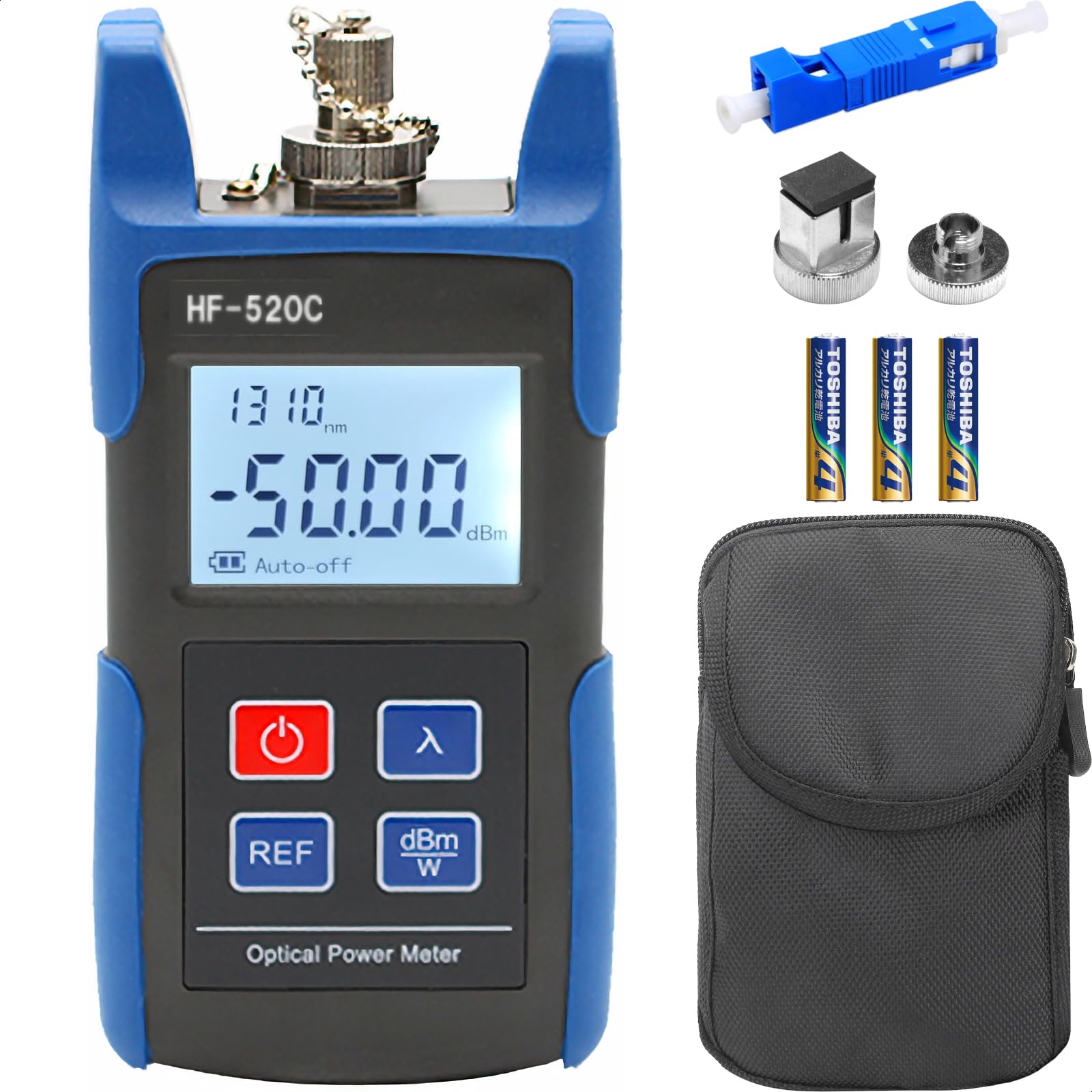 

Optical Power Meter with Japanese Instruction Manual Connectors Hi-FIELD HF-520C Self-Calibration Function, 7-Piece Set, & Japanese-Made Batteries,