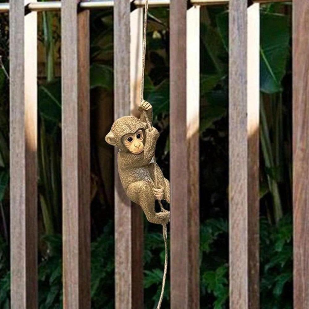 Resin Garden Monkey Statue Beige Chimpanzee Sculpture Durable Hanging Animal Ornament