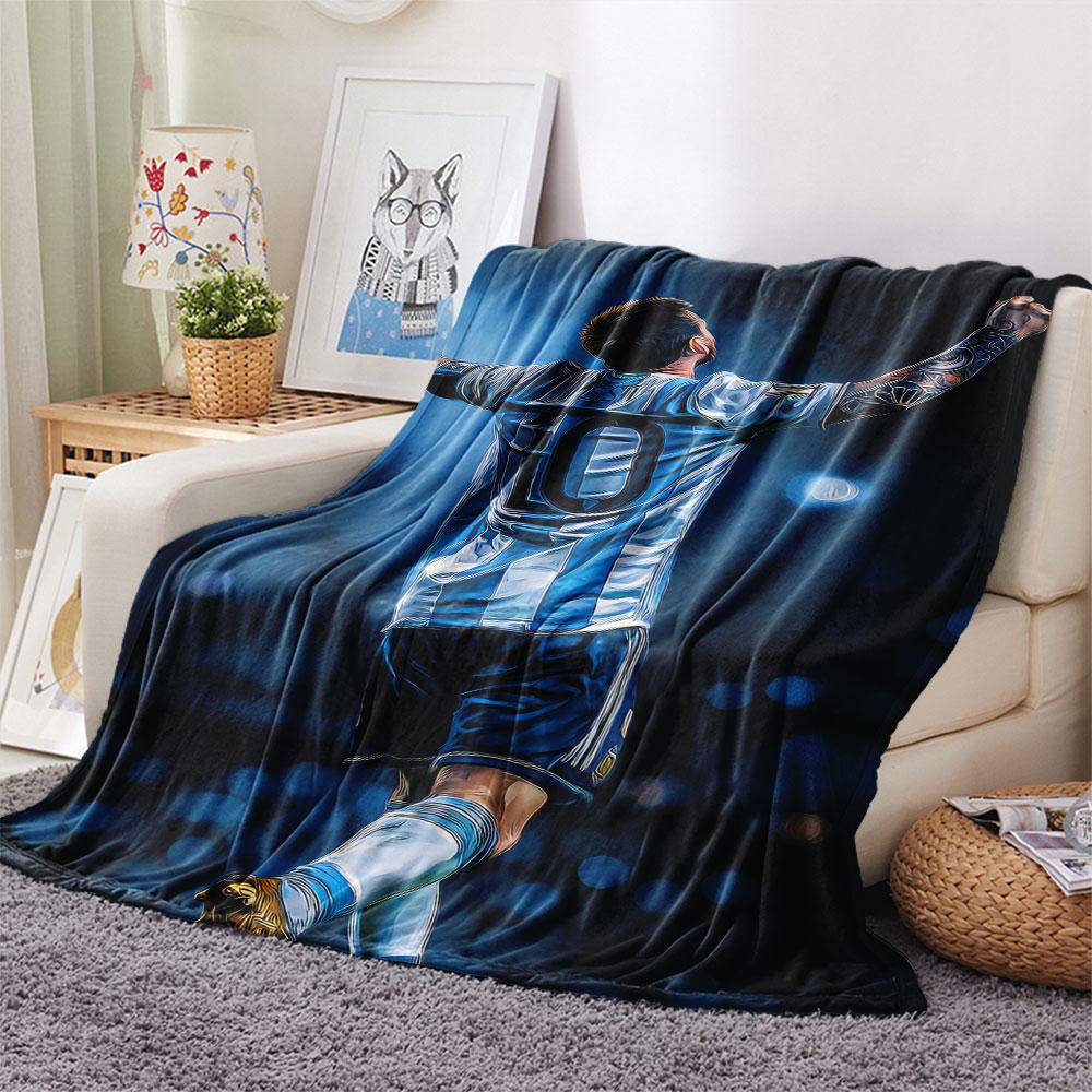 Coperta in Flanella Stampata Lionel Messi, morbido plaid per camera da letto divano, lavabile, merchandising per tifosi di calcio, ottimo regalo.