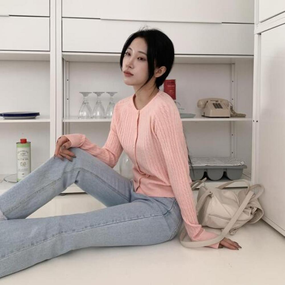 New Arrivals Open Run Coral Fisher Knit Slim Fit Cable Knit Cardigan