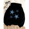 Sudadera con capucha de cuello redondo para niños, holgada, cómoda, casual, diaria, deportiva, con estampado de estrellas azul y negro, manga larga