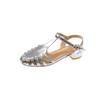 2025 Hot Sale Summer Women's Closed Toe Rome Sandals Outdoor Dress Buckle Strap Shoes Hollow Weave Low Heel Daily Modern Sandals