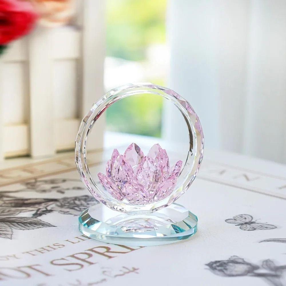Stable Base Crystal Lotus Ornament Reflection Effect Clear Lotus Flower Collectible  Home Decor