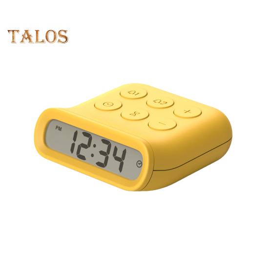 

Электронный будильник с двумя будильниками, функцией повтора сигнала, подсветкой, регулируемой громкостью, питание от батареек, небольшой цифровой будильник жёлтый