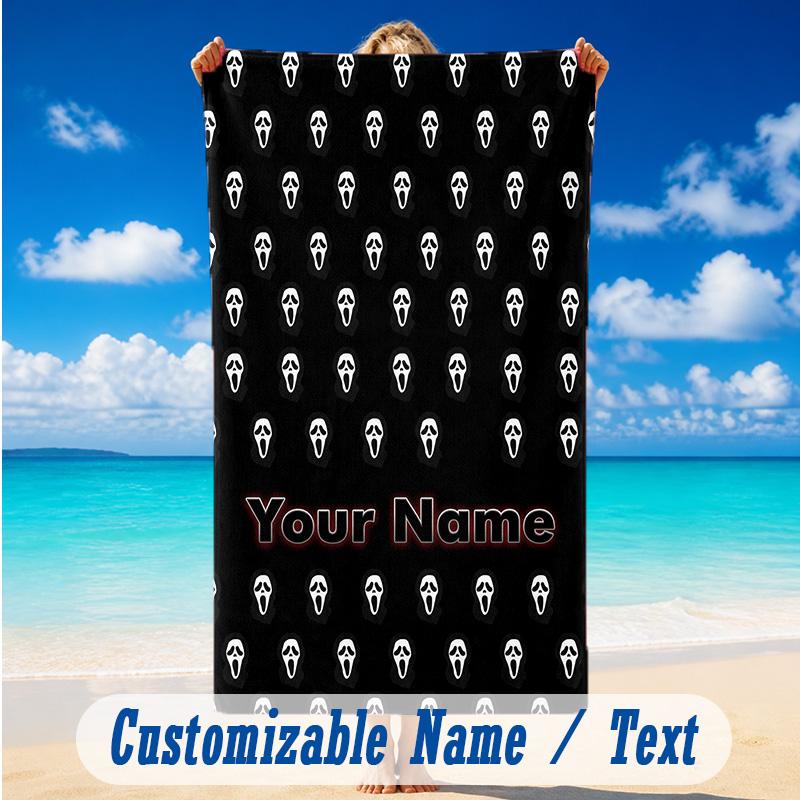 Beach Towel Custom Name Text, Quick Dry Large Towel For Beach HomeScream Ghostface
