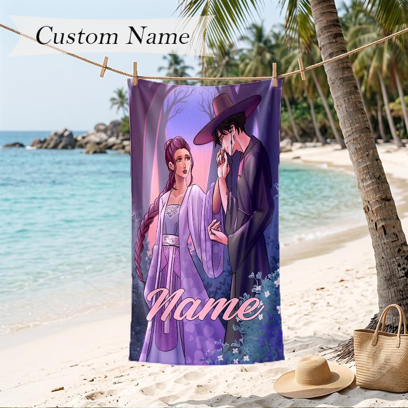 Rumi & Jinu Custom Name Printed Beach Towel Personalized Soft Towel For Swimming Beach Travel