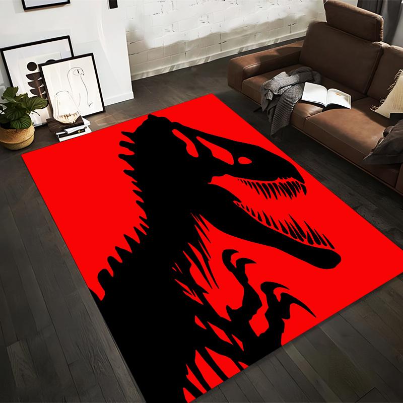 

Dinosaur Skeleton Print Carpet with Red Background1Black T-Rex Design1Modern Style Suitable for use as an anti-slip for room and bedroom sofas 40x60cm( 15x23in )