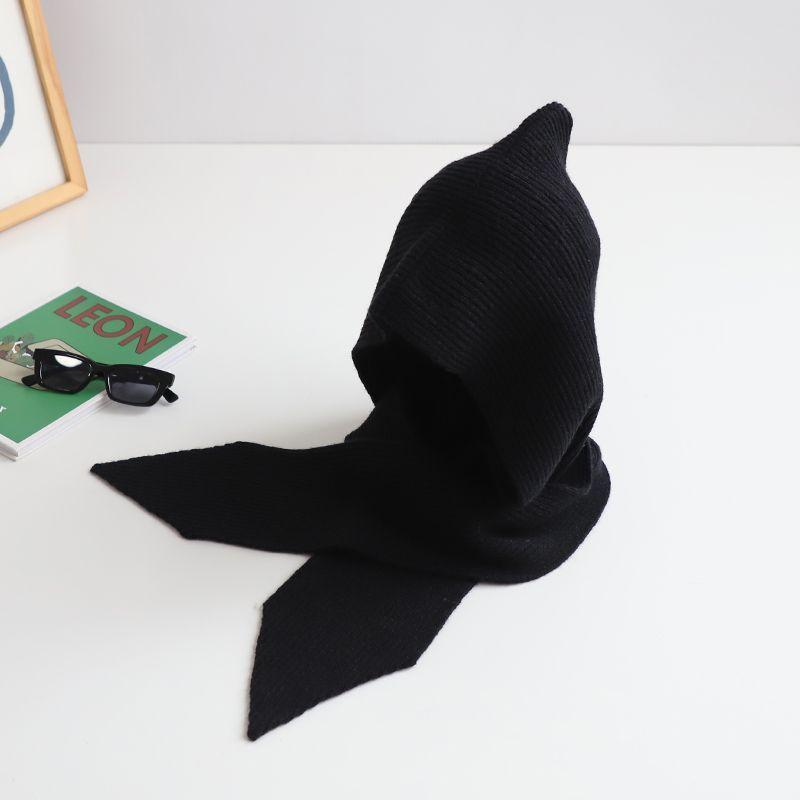 

Женский осенне-зимний теплый вязаный шерстяной шарф-шаль в корейском стиле, шапка, интегрированное украшение, незаменимый аксессуар для сочетания с пальто чёрный