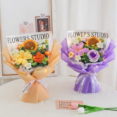 Sunflower Crochet Single Stem Doll Graduation Bouquet for Boys and Girls