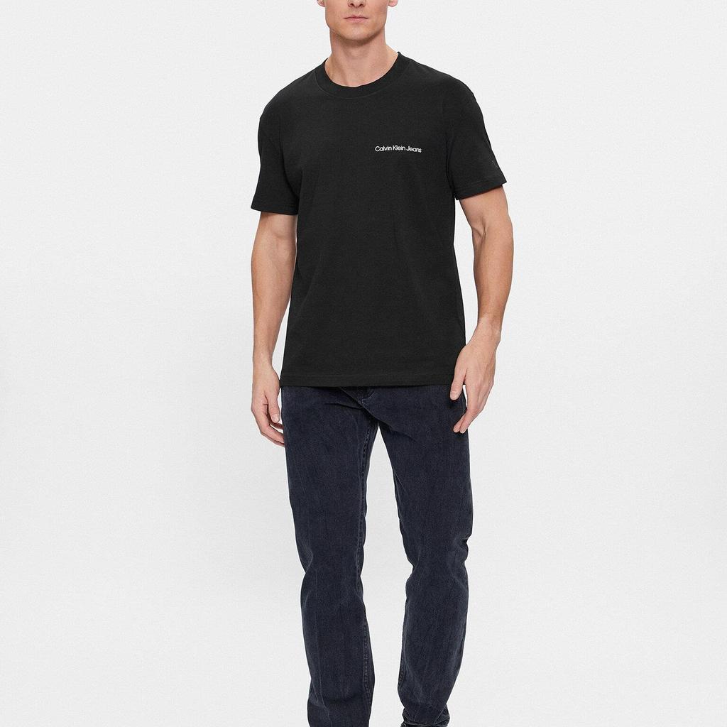 Calvin Klein T-shirt girocollo da uomo con stampa logo aderente Top Neri J30J324671-BEH