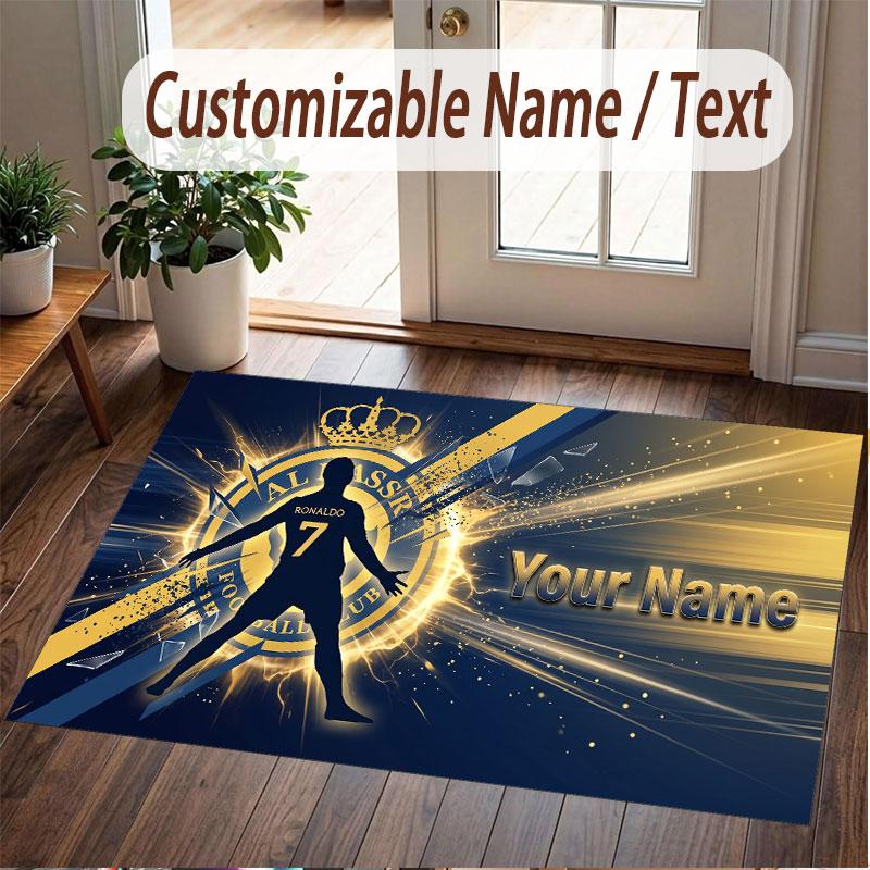 Custom Rug Cristiano Ronaldo Pattern Print Name Text Soft Non‑Slip Floor Carpet for Home Indoor Decoration