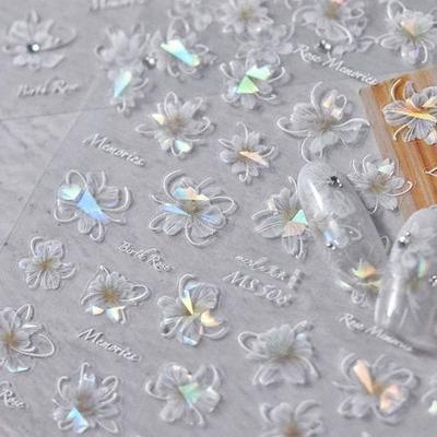 Nail Art Subtle Color Mermaid Flower Emboss Sticker