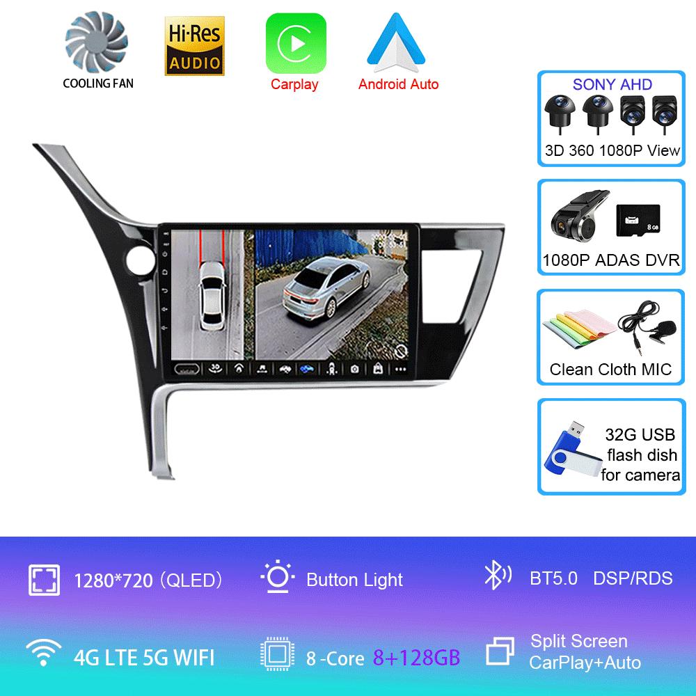 Android 14 Car Stereo Radio For Toyota Corolla 2017-2019 Multimedia Video Player Carplay GPS Navigation 4G WIFI 2 Din 360 Camera